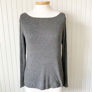 M&S Collection Gray (Grey) Ribbed Long Sleeve Sweater Top